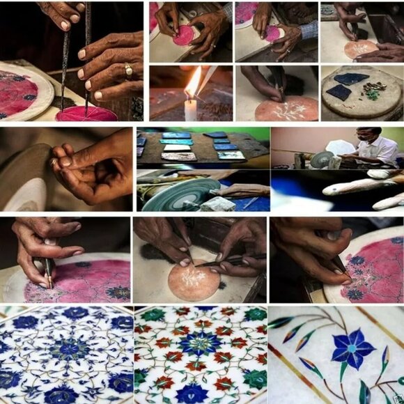 Octagon Marble Inlay Pietra Dura Art Jewelry Handcraft Handmade Box White Floral - Picture 15 of 15